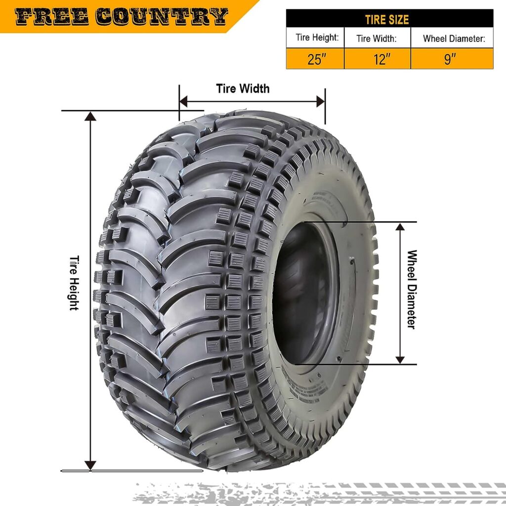 FREE COUNTRY 25X12-9 ATV Tires 4 Ply 25x12x9 -Set of 2-10408