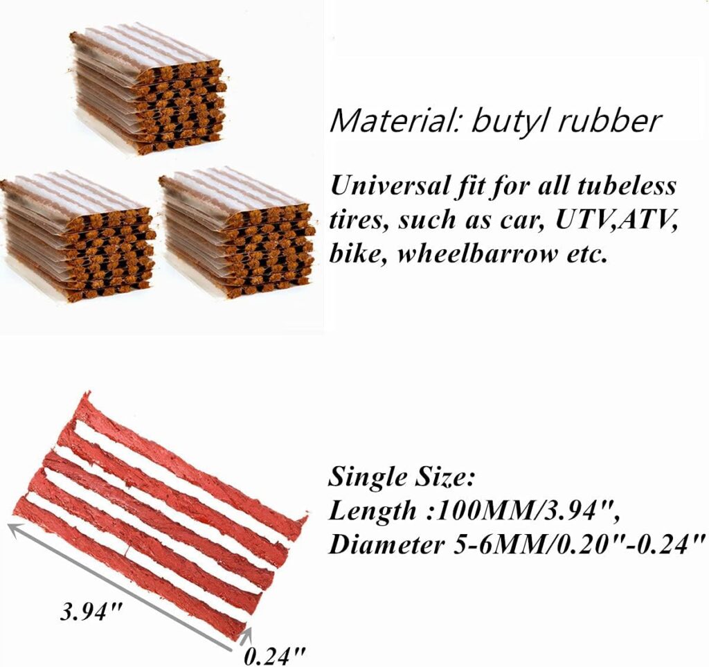 HappyBeeFlying Tire Plugs 150pcs,Rubber Tire Repair Plugs Self vulcanizing Strips 4 x 1/4 for Tubeless Tires