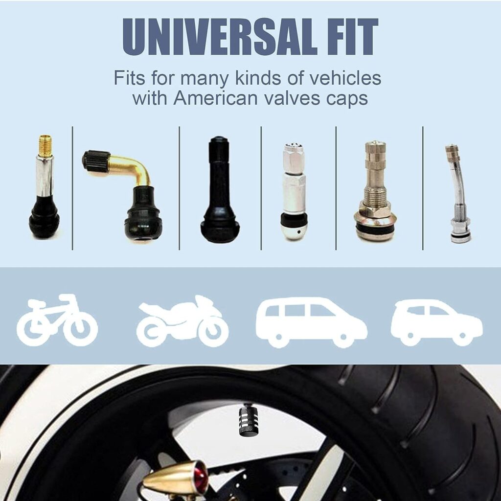 Tire Valve Stem Cap Cover - (5 Pack) Tire Air Caps Metal with Plastic Liner Corrosion Resistant Leak-Proof for Car Truck Motorcycle SUV and Bike Black