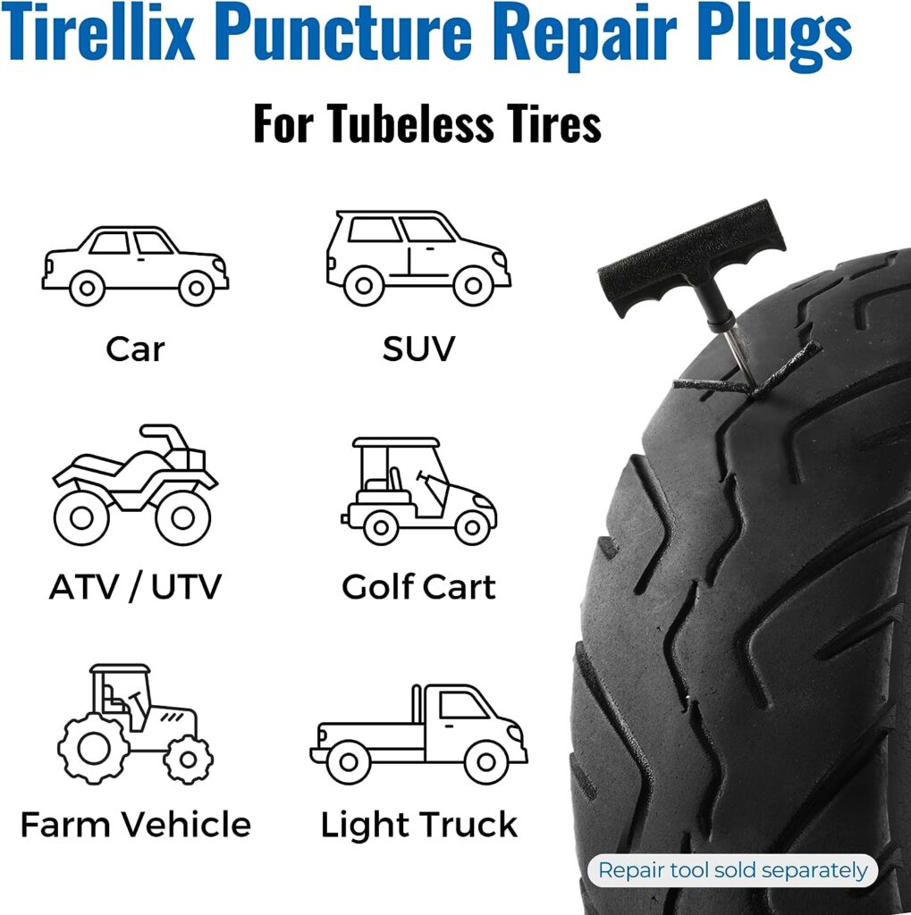 Tirellix Tire Plugs Heavy Duty (4, 30 Pack) - ⌀1/4 (6mm) Tubeless Tire Plugs for Car, ATV/UTV, Professional Tire Repair Plugs for Tire Flats, Essential for Tire Plug Kit or Tubeless Tire Repair Kit