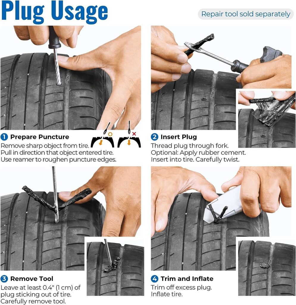 Tirellix Tire Plugs Heavy Duty (4, 30 Pack) - ⌀1/4 (6mm) Tubeless Tire Plugs for Car, ATV/UTV, Professional Tire Repair Plugs for Tire Flats, Essential for Tire Plug Kit or Tubeless Tire Repair Kit
