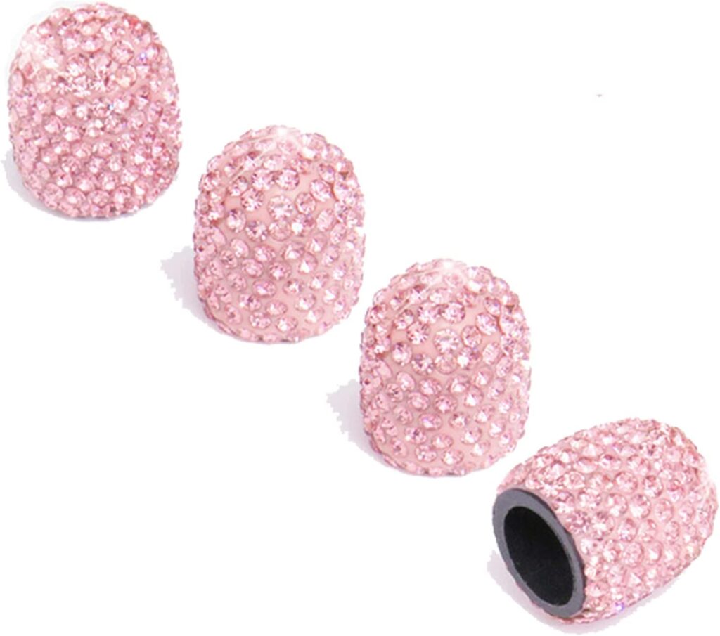 Bling Car Tire Valve Stem Caps, 4Pcs Universal Shinny Pink Tire Air Valves Stem Caps, Sparkling Tire Valves Caps Dustproof for Most Cars, Motorcycles, SUV, Trucks, and Bicycles (Pink)