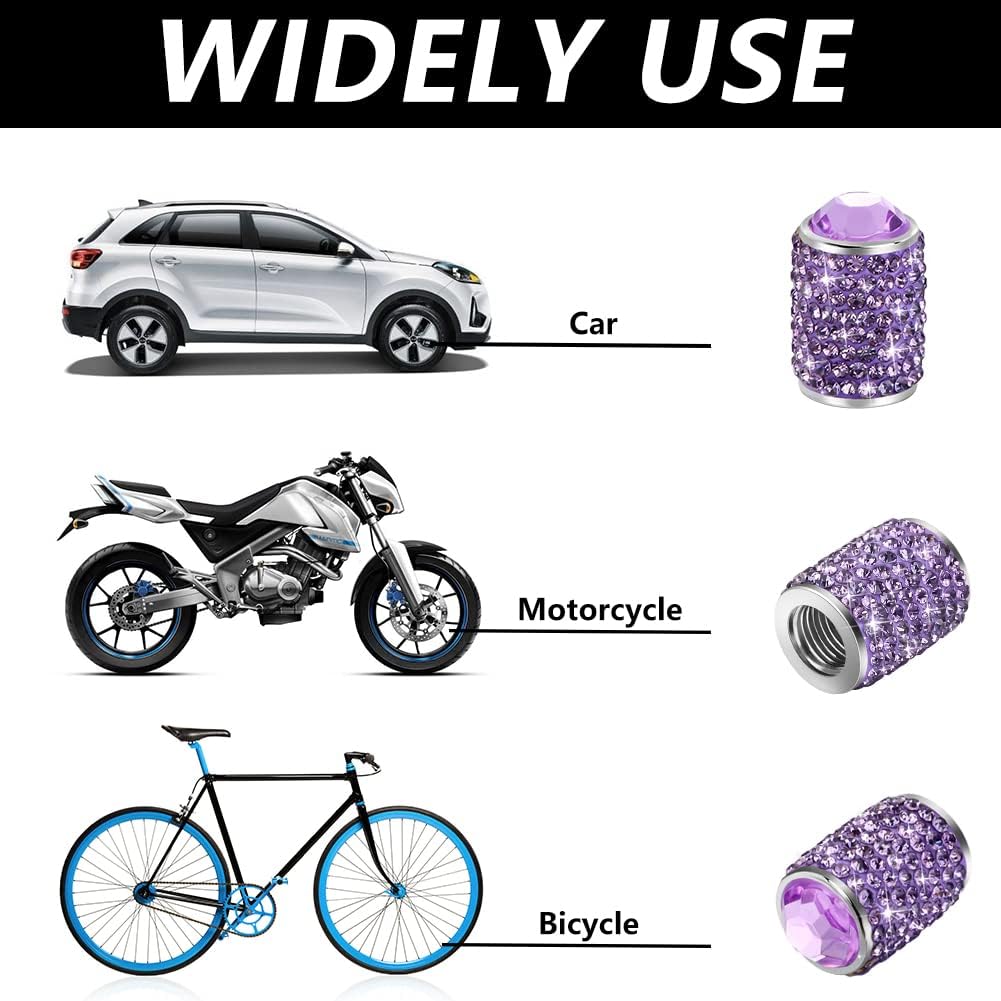 Bling Tire Stem Valve Caps, Crystal Tire Caps Shinny Rhinestone Universal Car Dustproof Tire Valve Caps for Car SUV Motorcycle Bicycle Truck (Purple)