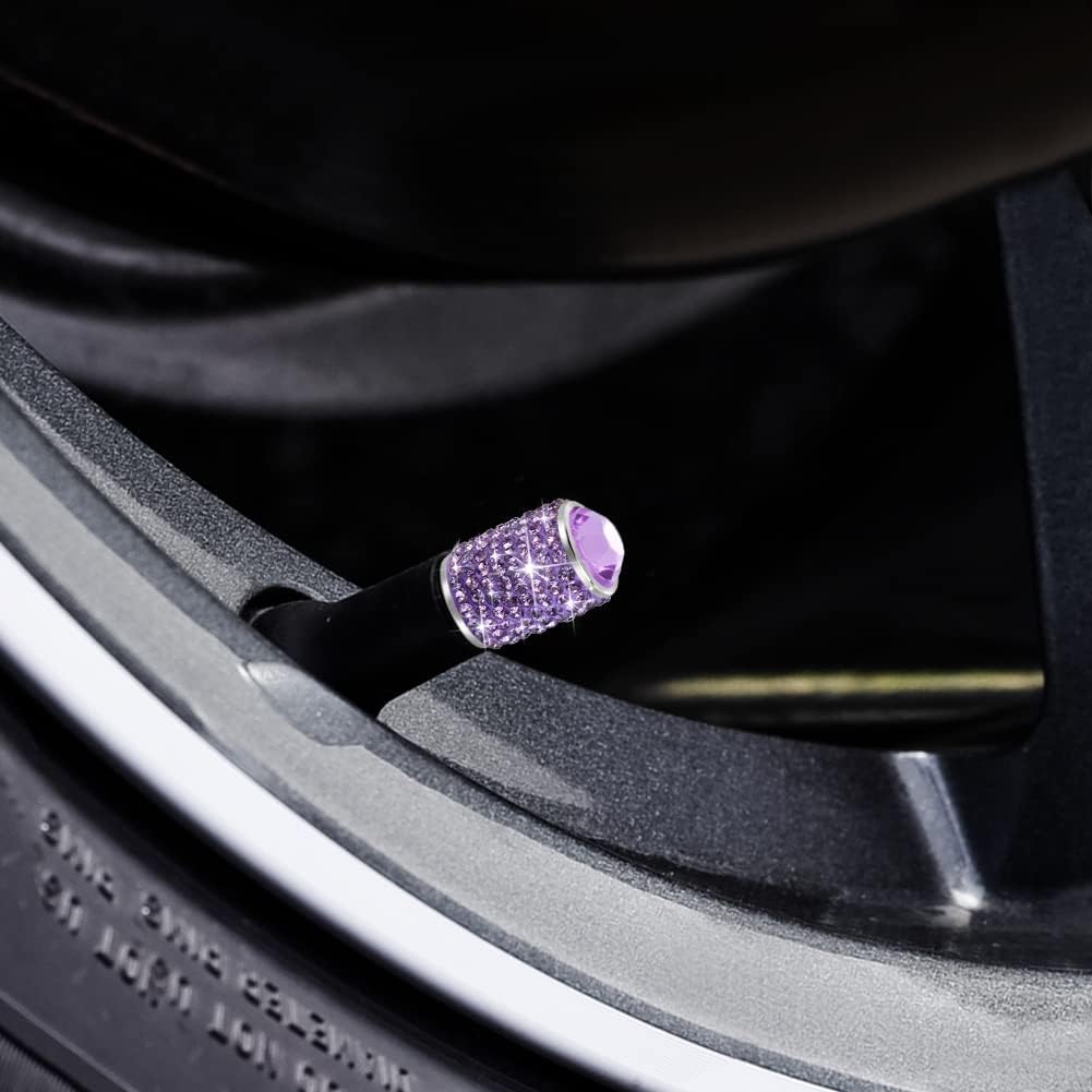 Bling Tire Stem Valve Caps, Crystal Tire Caps Shinny Rhinestone Universal Car Dustproof Tire Valve Caps for Car SUV Motorcycle Bicycle Truck (Purple)