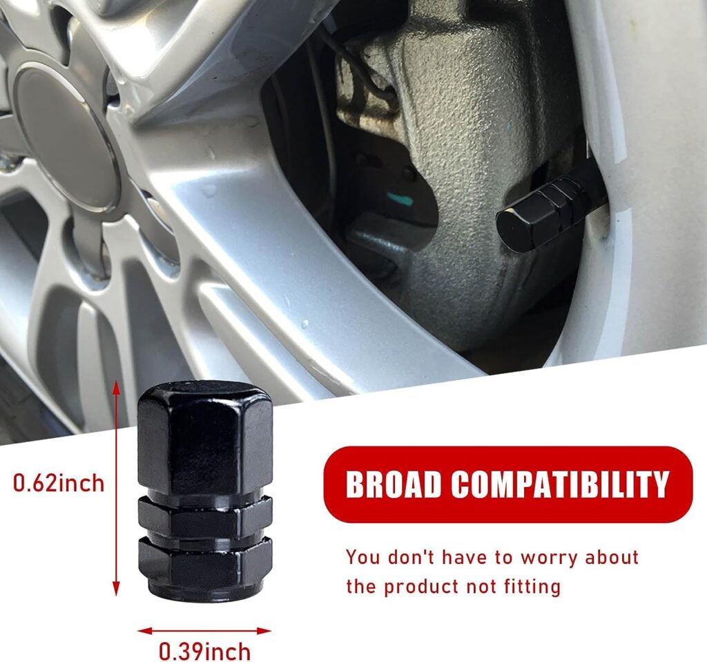 Ziciner 8 PCS Car Tire Valve Caps, Aluminum Alloy Wheel Valve Stem Covers with Rubber Ring, Corrosion Resistant Leak-Proof Tire Valve Cap Set, Universal for SUV, Truck, Motorcycle, Bike (Black)