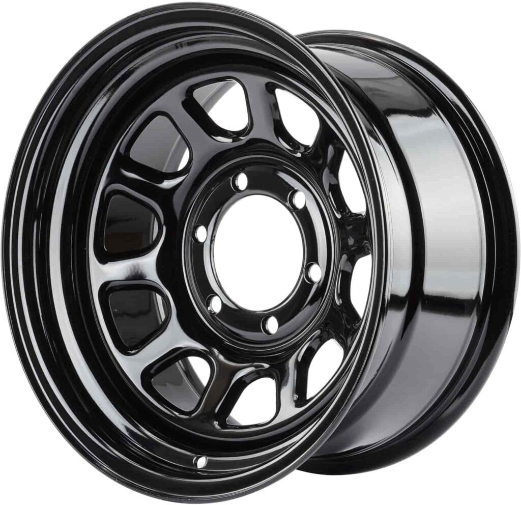 JEGS D Window Wheel | 16” x 8” | 6 x 5.5” Wheel Bolt Pattern Spacing | -12 mm Offset | 4” Backspacing | Powder Coated Black Steel | 4.25” Center Bore