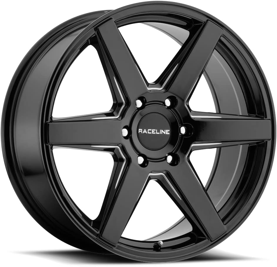 Raceline Wheels 156B SURGE Wheel Gloss Black Milled 18X85X127 Bolt Pattern +35mm Offset/(5.88B/S) 6 Spoke Aluminum Passenger Car Wheels, Full Size Replacement Black Car Rims