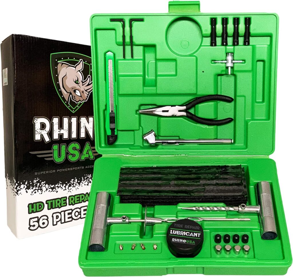 Rhino USA Tire Plug Repair Kit (86-Piece) Fix Punctures  Plug Flats with Ease - Heavy Duty Flat Tire Puncture Repair Kit for Car, Motorcycle, ATV, UTV, RV, Trailer, Tractor, Jeep, Etc