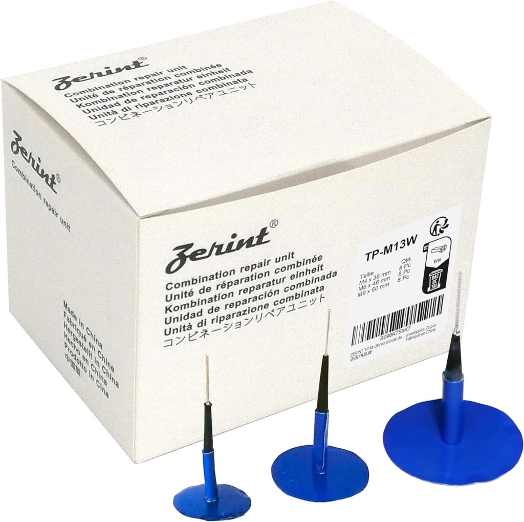 ZERINT TP-M13W Combination Repair Unit Kit, Tire Repair Patch Plug Kit 1/6 x 1 3/8, 1/4 x 1 3/4 and 3/8 x 2 3/8 Wrapped stem 8 pcs Each