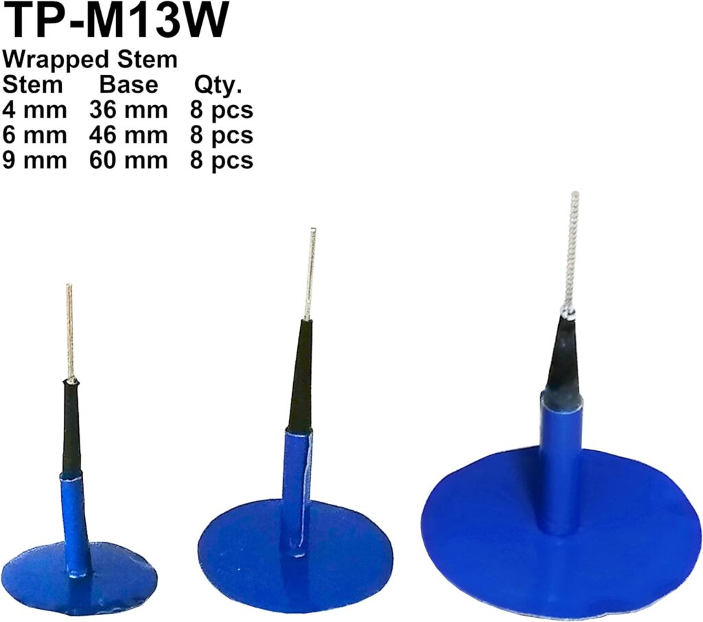 ZERINT TP-M13W Combination Repair Unit Kit, Tire Repair Patch Plug Kit 1/6 x 1 3/8, 1/4 x 1 3/4 and 3/8 x 2 3/8 Wrapped stem 8 pcs Each