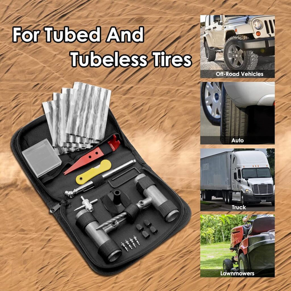 Tire Repair Kit, Tire Patch Kit with Plugs to Fix Punctures and Plug Flats for Car, Motorcycle, Truck, Tractor, Trailer, RV, ATV, ARB, SUV (39pcs)