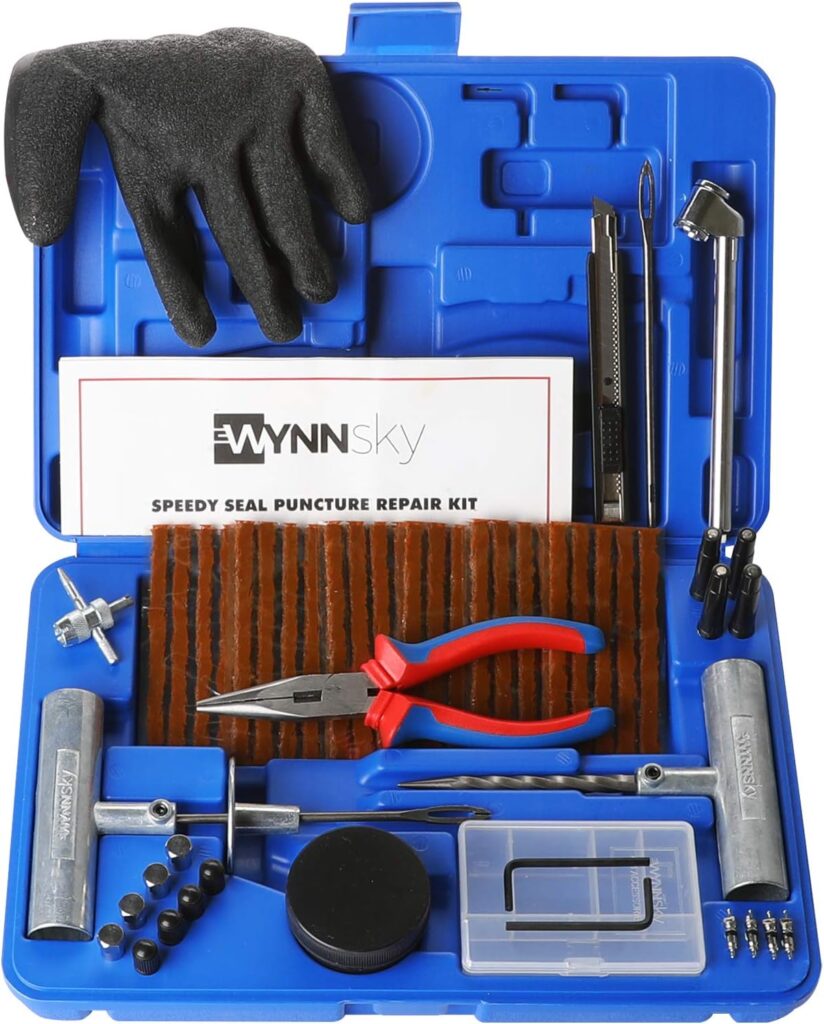 WYNNsky Universal Tire Repair Kit, Plug Flat and Punctured Tires 60 Pcs Heavy Duty Tubeless Tire Plug Tools for Motorcycle, ATV, Jeep, Truck and Tractor Flat