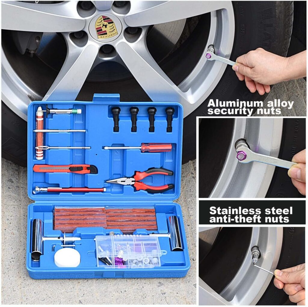TILIBOTE Tire Repair Kit, Heavy Duty Tire Plug Kit,with Universal Tire Patch Kit to Plug Flats for Car/Motorcycle/Truck/Tractor/Trailer/RV/ATV